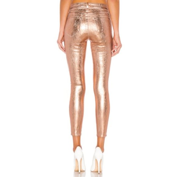 L'Agence Margot Light Rose Gold Foil High Rise Skinny Jeans Women's Size 25 - Picture 5 of 12
